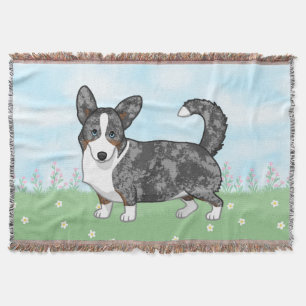 Blue Merle Cardigan Welsh Corgi Flowers Throw Blanket