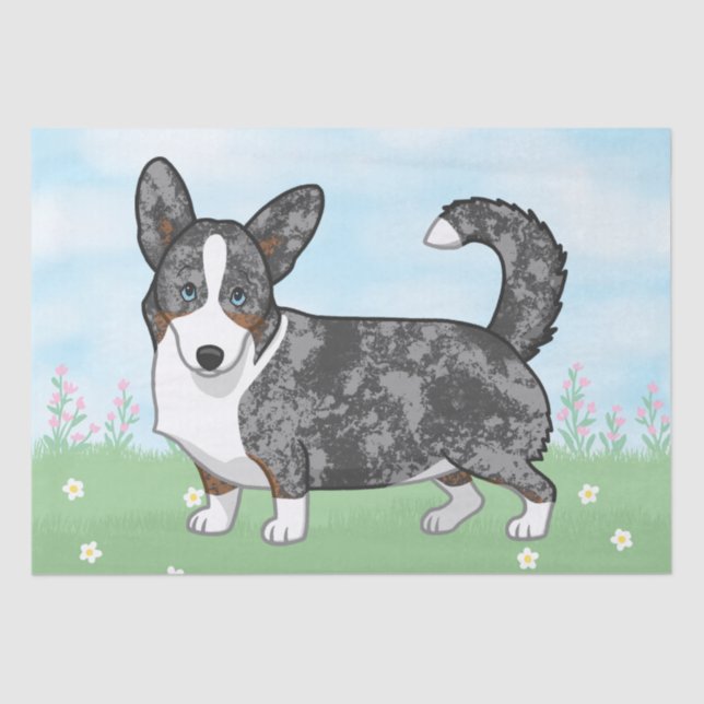Blue Merle Cardigan Welsh Corgi Flowers Tissue Paper (Front)