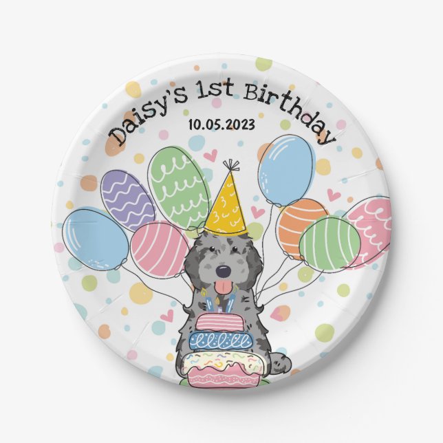 Blue Merle Cockapoo Cavapoo Dog Birthday  Paper Plate (Front)