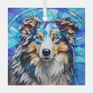 Blue Merle Collie Dog "Stained Glass" Glass Tree Decoration