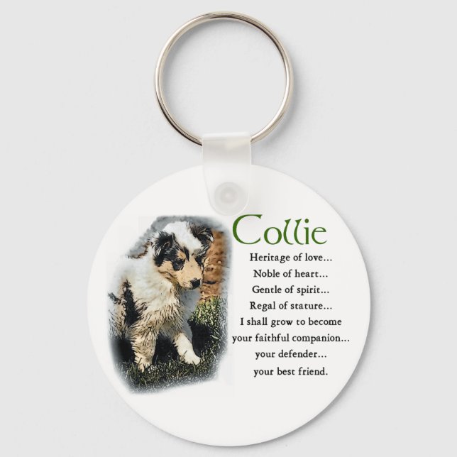 Blue Merle Collie Gifts Key Ring (Front)