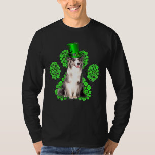 Blue Merle Collie Shamrock Paw C St Patrick S Day T-Shirt