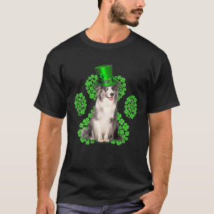 Blue Merle Collie Shamrock Paw Clovers St Patrick' T-Shirt