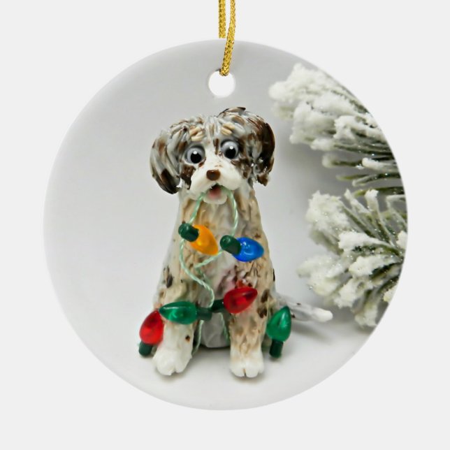 Blue Merle Doodle Dog Ornament (Front)