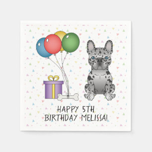 Blue Merle French Bulldog Cartoon Dog Birthday Napkin