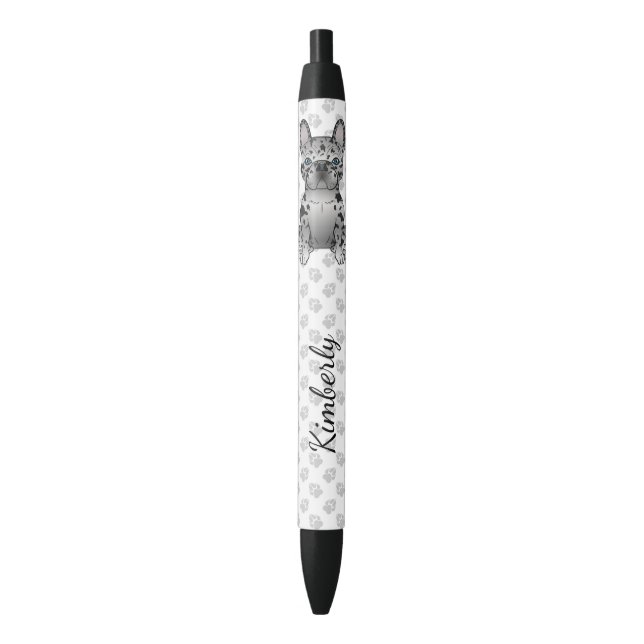 Blue Merle French Bulldog Frenchie Cute Dog & Name Black Ink Pen (Front Vertical)