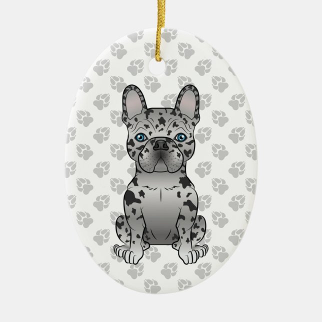 Blue Merle French Bulldog Frenchie Cute Dog & Text Ceramic Tree Decoration (Front)