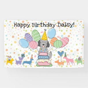 Blue Merle Goldendoodle Dog Birthday Party Banner