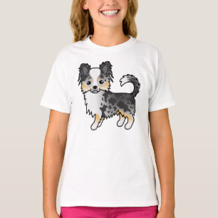 Blue Merle Long Coat Chihuahua Cute Cartoon Dog T-Shirt