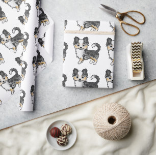 Blue Merle Long Coat Chihuahua Cute Dog Pattern Wrapping Paper