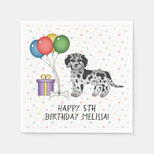 Blue Merle Mini Goldendoodle Cartoon Dog Birthday Napkin