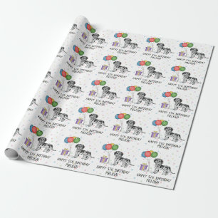 Blue Merle Mini Goldendoodle Cartoon Dog Birthday Wrapping Paper