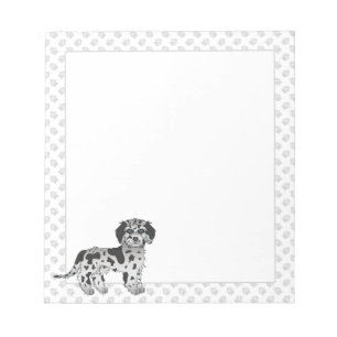Blue Merle Mini Goldendoodle Cartoon Dog & Paws Notepad