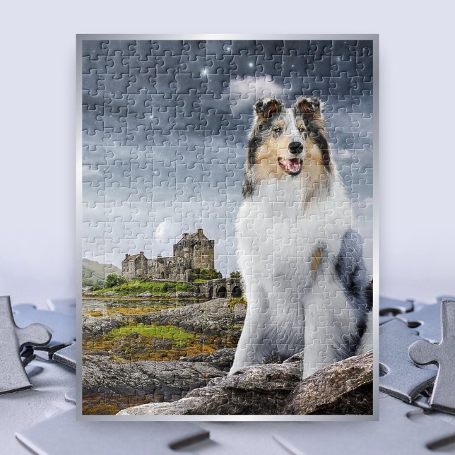 Blue Merle Rough Collie at Eilean Donan Castle - Jigsaw Puzzle (Creator Uploaded)