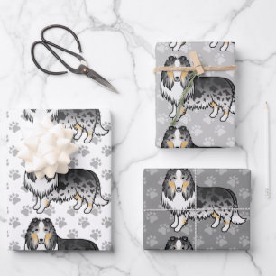 Blue Merle Rough Collie Cute Cartoon Dog Pattern Wrapping Paper Sheet