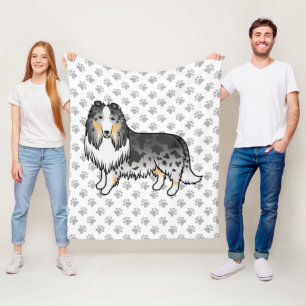 Blue Merle Rough Collie Cute Cartoon Dog & Paws Fleece Blanket