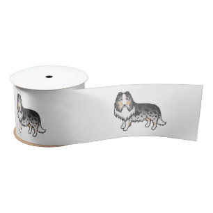 Blue Merle Rough Collie Cute Cartoon Dog Satin Ribbon