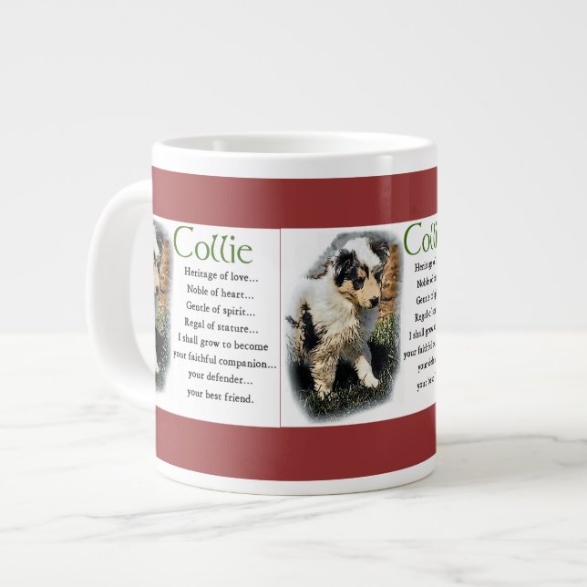 Blue Merle Rough Collie Puppy Large Coffee Mug (Front Left)