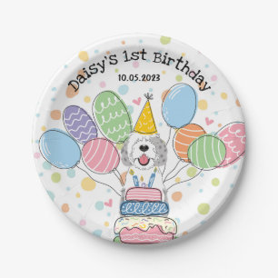 Blue Merle Sheepadoodle Dog Birthday Paper Plate