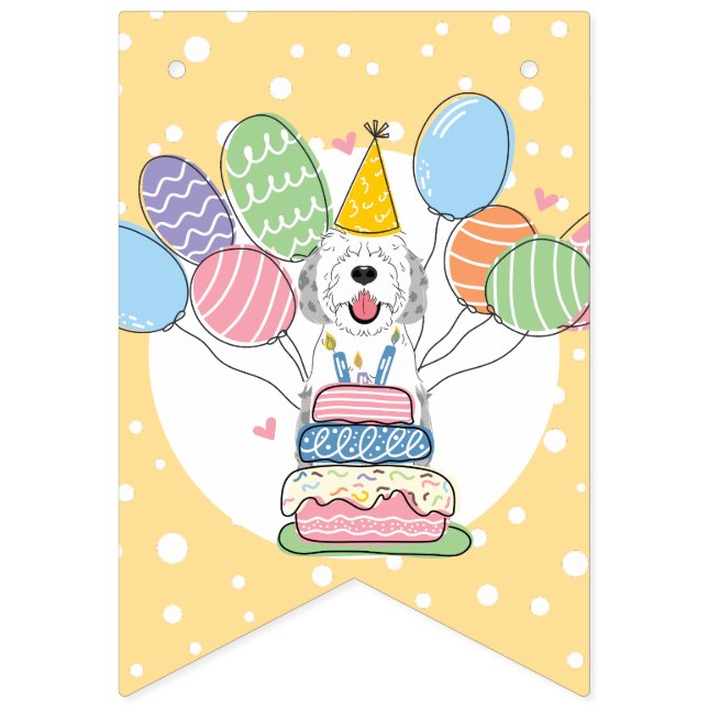 Blue Merle Sheepadoodle Dog Birthday Party Bunting (Seventh Flag)