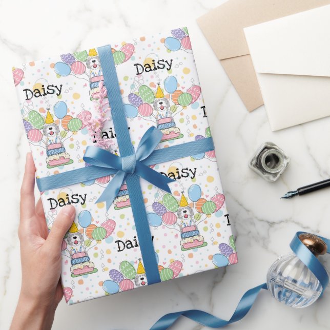 Blue Merle Sheepadoodle  Dog Birthday Wrapping Paper (Gifting)
