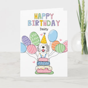 Blue Merle Sheepadoodle Dog Happy Birthday Card