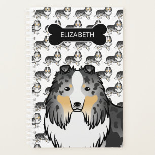 Blue Merle Sheltie Dog With Dog Bone & Name Planner
