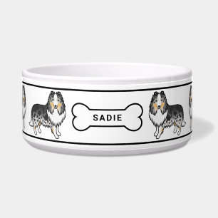 Blue Merle Sheltie Dogs With Bone & Name