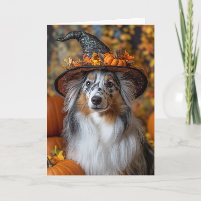 Blue Merle Sheltie Halloween Card (Front)