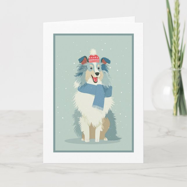 Blue Merle Sheltie Holiday Greeting Card (Front)