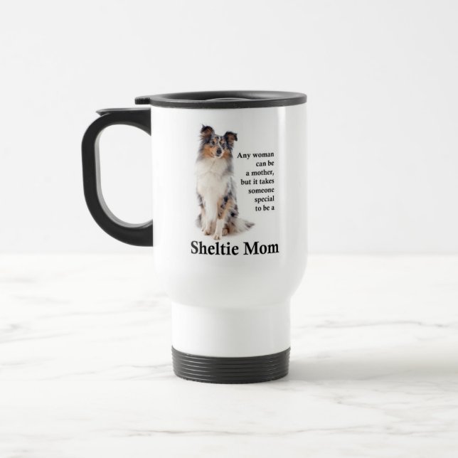 Blue Merle Sheltie Mum Travel Mug (Left)