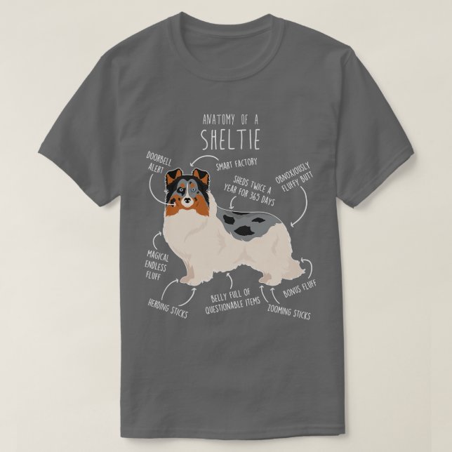 Blue Merle Sheltie Shetland Sheepdog Anatomy 1 T-Shirt (Design Front)