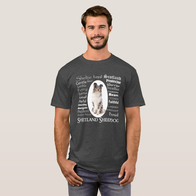 Blue Merle Sheltie Traits T-Shirt (Front Full)