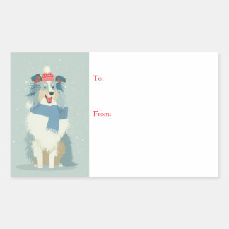 Blue Merle Sheltie Winter Gift Rectangular Sticker