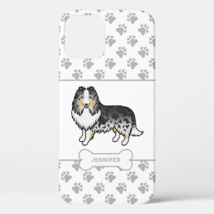Blue Merle Sheltie With Paws, Dog Bone & Name iPhone 12 Case