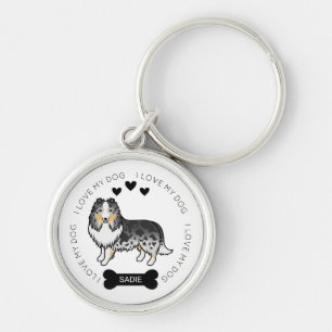 Blue Merle Shetland Sheepdog Cartoon Dog & Name Key Ring