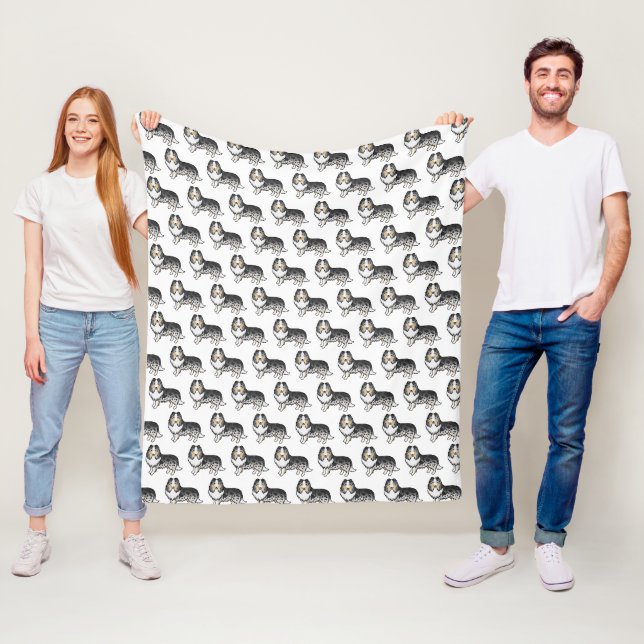 Blue Merle Shetland Sheepdog Cartoon Dog Pattern Fleece Blanket (In Situ)