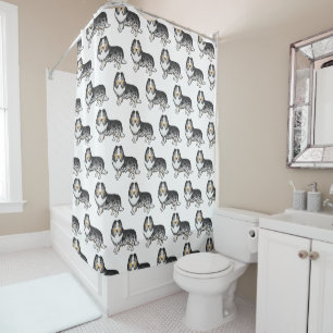 Blue Merle Shetland Sheepdog Cartoon Dog Pattern Shower Curtain