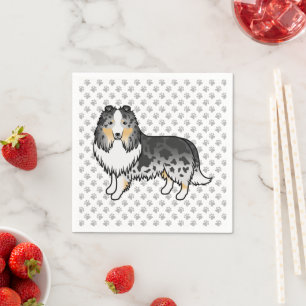 Blue Merle Shetland Sheepdog Cartoon Dog & Paws Napkin