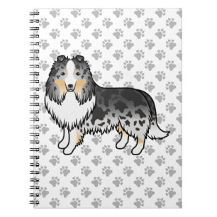 Blue Merle Shetland Sheepdog Cartoon Dog & Paws Notebook