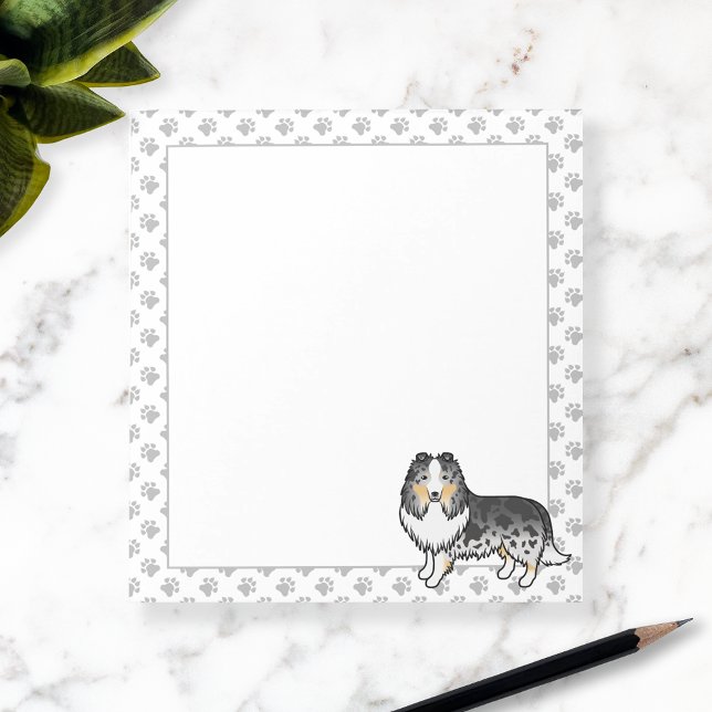 Blue Merle Shetland Sheepdog Cartoon Dog & Paws Notepad (Creator Uploaded)