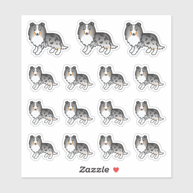 Blue Merle Shetland Sheepdog Cartoon Dogs (Sheet)