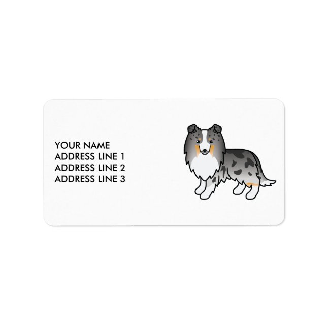 Blue Merle Shetland Sheepdog Dog & Custom Text Label (Front)