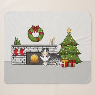 Blue Merle Shetland Sheepdog In A Christmas Room Sherpa Blanket