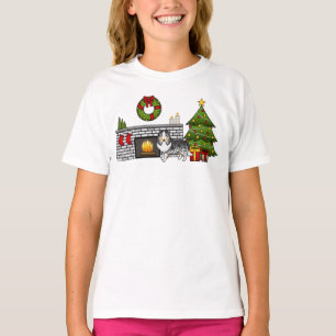 Blue Merle Shetland Sheepdog In A Christmas Room T-Shirt