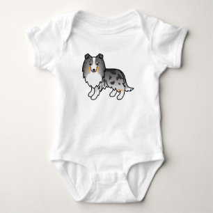 Blue Merle Shetland Sheepdog Sheltie Cartoon Dog Baby Bodysuit