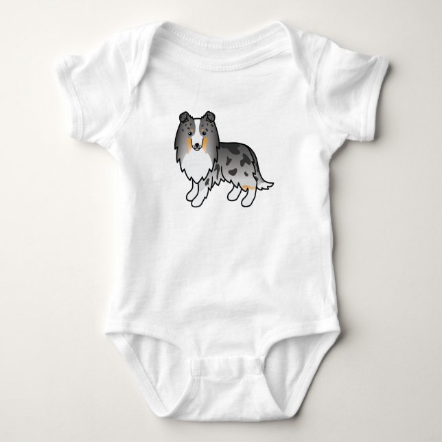 Blue Merle Shetland Sheepdog Sheltie Cartoon Dog Baby Bodysuit (Front)