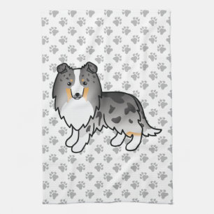 Blue Merle Shetland Sheepdog Sheltie Cartoon Dog Tea Towel