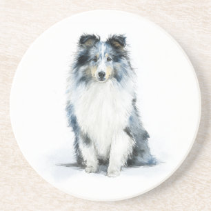 BLUE MERLE Shetland Sheepdog Watercolor Art Coaster