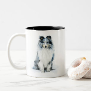 BLUE MERLE Shetland Sheepdog Watercolor Art Two-Tone Coffee Mug